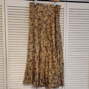 NWT Blu Pepper Floral Brown and Gold Metallic Maxi Skirt, Size Large